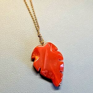 Autumn Fall Leaf Acrylic Pendant Necklace Red Orange